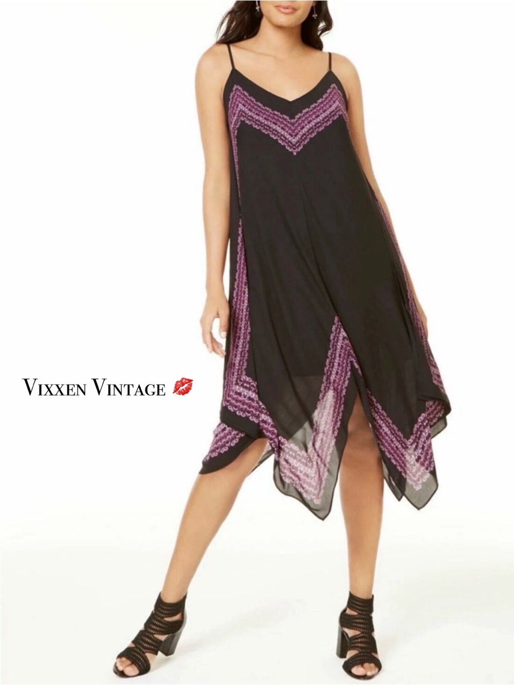 INC INTERNATIONAL CONCEPTS SLEEVELESS HANDKERCHIEF HEM SLIP DRESS IN BLACK - Picture 2 of 9